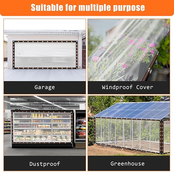 ZYP 13x16 FT Heavy Duty Clear Waterproof Tarps Outdoor Garden Rainproof Covering,Clear Vinyl Tarp with Grommets,Transparent Waterproof Tarpaulin for Covering Henhouse Porch Canopy Plant Camping