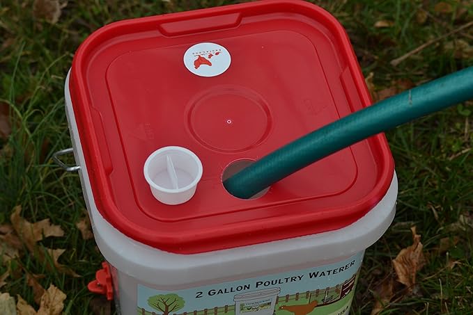 RentACoop 2 Gallon Chicken Waterer, BPA-Free Plastic Bucket Waterer Set with 4 Horizontal Nipples, Large Capacity Poultry Waterer - Center Placement