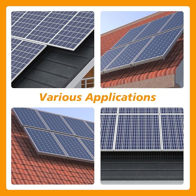Solar Panel Bird Guard Black PVC1/2 inch 6in * 100FT Anti Bird roll mesh kit with 70 Sets of Fasteners Critter Guard for Solar Panels can Prevent Pigeons Birds from Entering The Interior