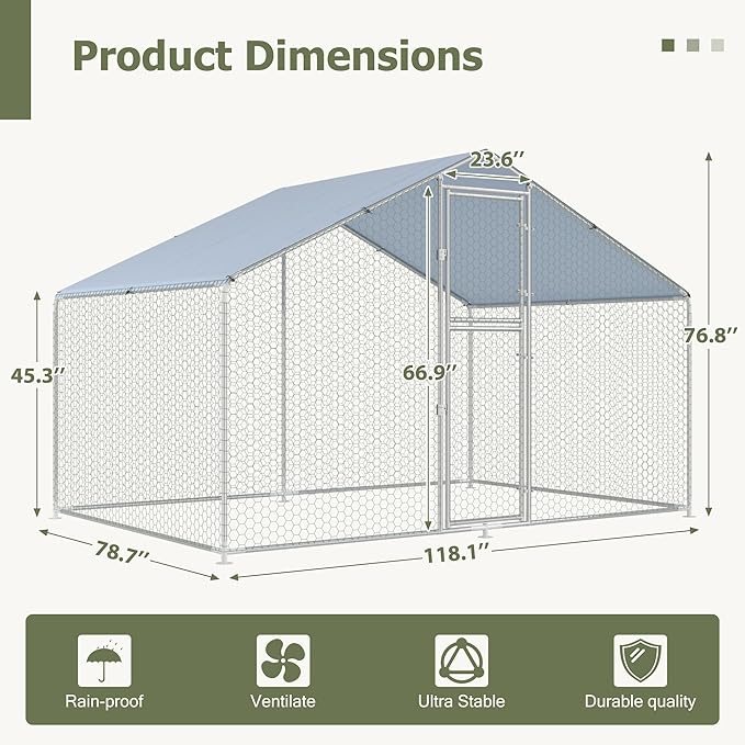 Large Metal Chicken Coop,19.7x9.8x6.4 FT Chicken Run for Yard with Waterproof & Anti-UV Cover,Walk in Chicken Pen with Feeding Door (6.6 * 9.8 * 6.4 ft)