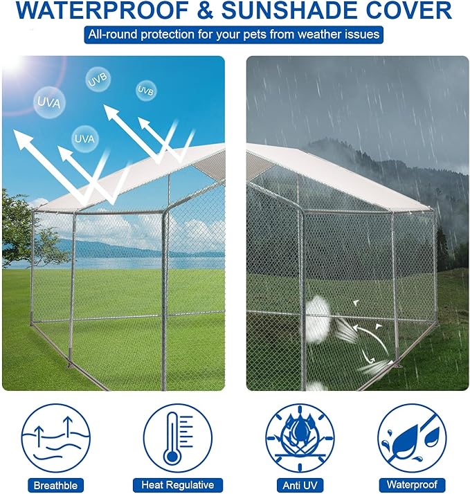 Large Metal Chicken Coop with Roof and Run for 12-18 Chickens, Walk-in Outdoor Chicken Runs for Yard with Waterproof Cover,Wire Mesh Poultry Cage as Hen House,Duck Coop,Rabbit Hutch
