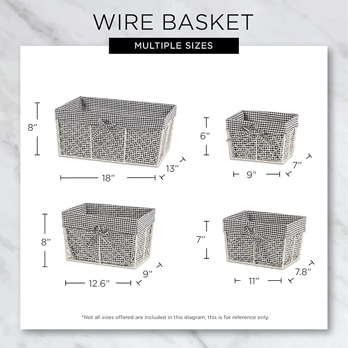DII Farmhouse Chicken Wire Storage Baskets with Liner, Medium, Vintage Black Check, 11x7.88x7", 2 Piece