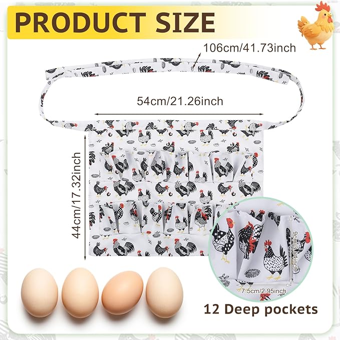Egg Collecting Apron, 12 Pouches Chicken Egg Apron, Farmhouse Aprons for Chicken, Duck, Goose, Bird, Various Poultry Collection Parent-Child Activities