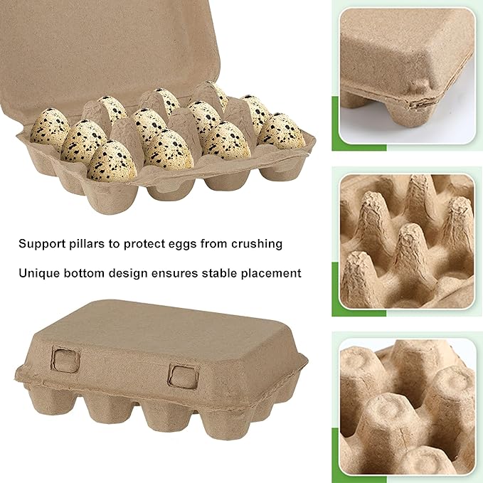 30 Pcs Quail Egg Cartons,3x4 Dozen Dozen Egg Box,Blank Natural Color Pulp Paper Eggs Container Reusable Egg Storage Tray for 12 Count Quail Egg Carton Storage Strong Tray for Refrigerator
