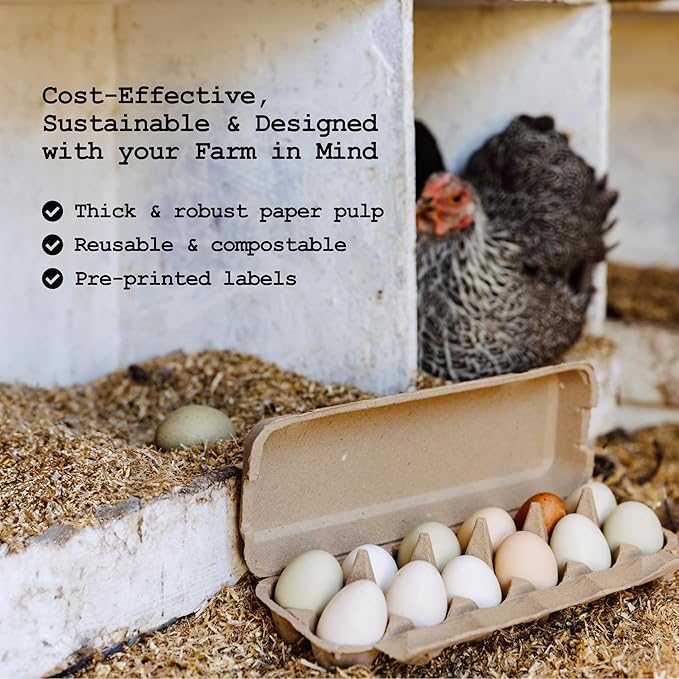 Hatortempt Reusable Paper Pulp Egg Cartons - 48-Pack, 12-Count - Pre-Printed Cartons for Date Labeling - Versatile Egg Baskets for Market & Home - Biodegradable Bulk Packs for Easy Transport