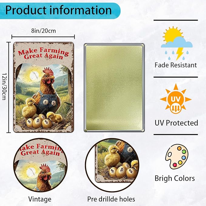 Make Farming Great Again Chicken Coop Signs Rustic Farmhouse Chicken Coop Farmers Market Decor Backyard Poultry Lovers 12x8 Inch