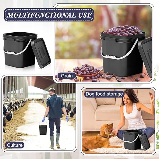 Mumufy 3 Pcs 3.5 Gallon Square Food Grade Bucket with Lid Square Bucket Pail Plastic Handles for Long Term Food Storage, Camping, Fishing, Home Organization Easy Stack and Store (Black)