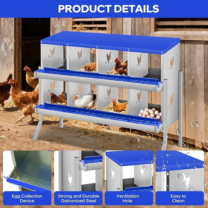 Chicken Nesting Box, 6/8/10 Compartment Metal Nesting Box,Wall Mount Chicken Nesting Boxes for Laying Eggs,Easy Egg Collection,6 Room Nest Boxes for Chickens