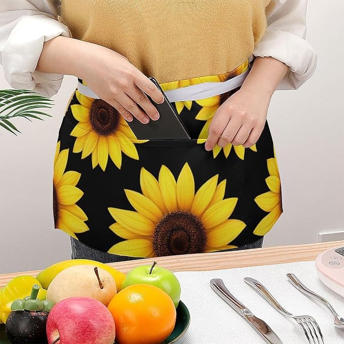 Unisex Apron for Cooking Server Waitress Half Waist Apron with 3 Pockets