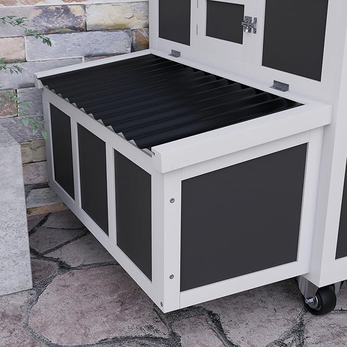 PawHut Wooden Chicken Coop, Chicken Tractor for 6 Chickens, Outdoor Poultry Cage Rabbit Hutch Duck Coop Hen House with Nesting Box, Tray, Windows, Dark Gray