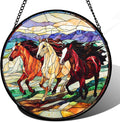 Stained Glass Window Hanging, Galloping Horses Sun Catcher for Door Home Decor Colorful Suncatcher Christmas Mother's Day Birthday Gifts for Women Men Mom and Nana 9.8 in