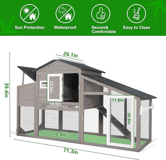 Chicken Coop with Run Mobile Large Nesting Box - Back Yard Wooden Chicken House Outdoor Poultry Cage, UV Proof Asphalt Roof