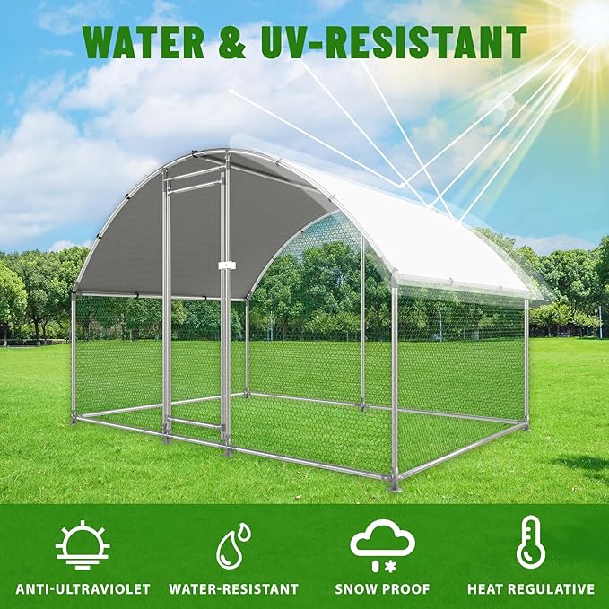 Large Metal Chicken Coop Walk-in Poultry Cage with Water-Resident and Anti-UV Cover Duck Rabbit Cat House Outdoor Chicken Run Pen with Round Roof