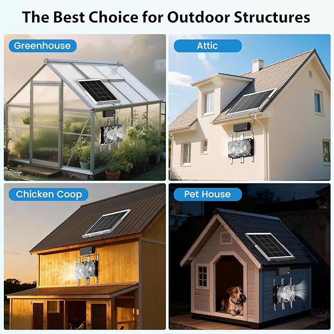 5.5" Solar Fan with Battery, 30W Solar Powered Rechargeable Fan Outdoor Waterproof, 18600 mAh Battery Operated Exhuast or Intake Fans, for Chicken Coop Greenhouse Dog Shed Ventilation Cooling