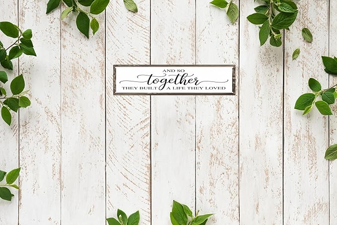 CSWLJS Rustic Metal Tin Signs And So Together They Built A Life They Loved Kitchen Sign Wall Decor White Vintage Farmhouse Bar Decor For Home Pantry Dining Room Coffee Shop 4x16 In