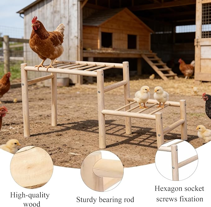 Chick Perch for Coop & Brooder, 25" x 9'' x 11" Wooden Chick Roosting Ladder for Pet's Healthy & Happy, Easy to Assemble, Jungle Gym & Toys for Poultry, Suitable for Backyard Farm