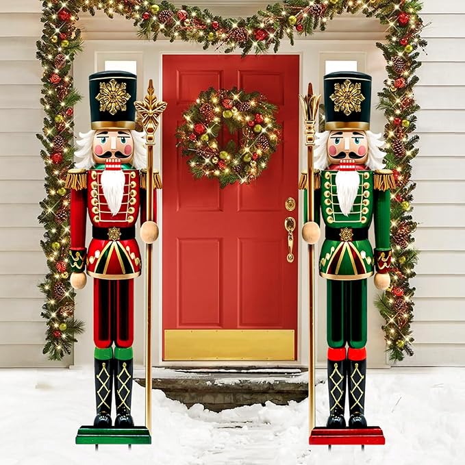 Christmas Decorations Outdoor, 2pcs Extra Large Vintage Nutcracker Yard Metal Signs Stakes, 48" Rustic Xmas Decor for Lawn Front Door Garden Home Farmhouse Patio Porch Outside Winter