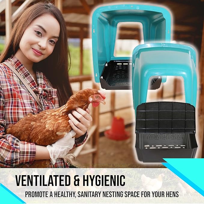 Nesting Boxes for Chicken Coop | Roll Away Hen House for Laying Eggs | Durable Plastic Chick Brooder Box with Perch & Pull Out Egg Tray for Poultry Farm | Chicken Coop Accessories (Pack of 10)