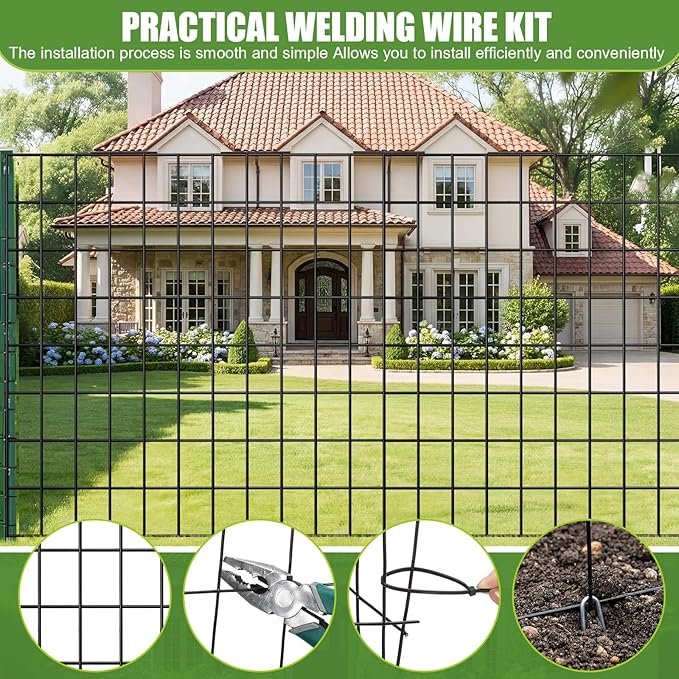 2 Roll Black PVC Coated Welded Wire Fence Garden Animal Fencing Outdoor Wire Mesh for Yard Vegetable Plant Protection Poultry Netting for Chicken, Dog (2 x 25 ft)