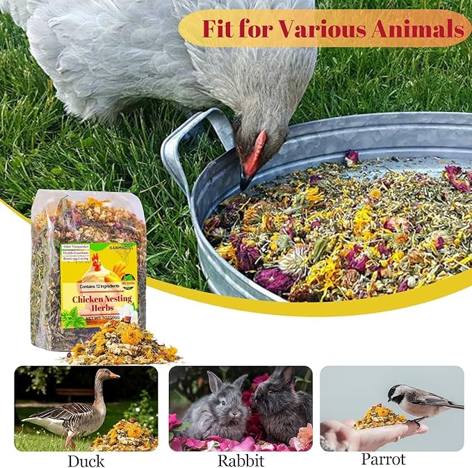 7oz Chicken Nesting Herbs for Chicken Coop - Nesting Box Herbs with 12 Dried Floral Herbs for Chickens, Coop Refresher for Chickens & All-Season Bedding for Backyard Laying Hens, Chicks, Ducks & Quail