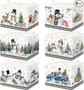 CHENGU 6 Pack Winter Storage Basket Collapsible Winter Basket for Gifts Buffalo Plaid Holiday Decor Large Snowman Bin Foldable Tree Box with Handle for Bedroom Office Home