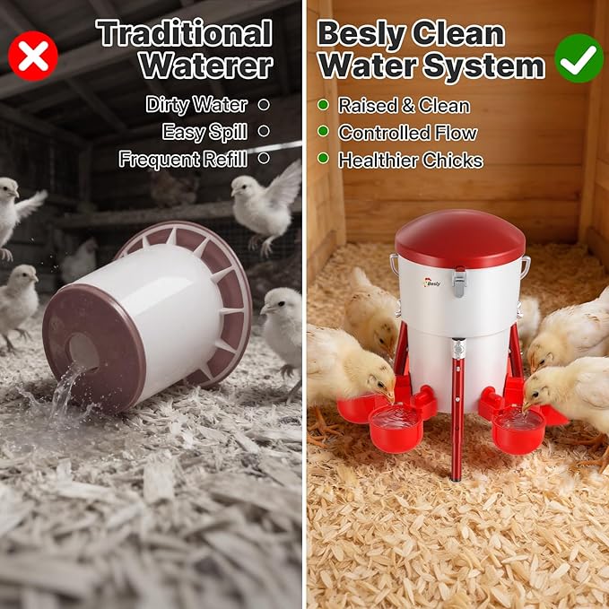 Metal Chick Waterer, Poultry Waterer Container Tank, Chickens, Ducks & Other Poultry for Enthusiasts, Agriculturists, and Ranchers, 0.5 Gallon