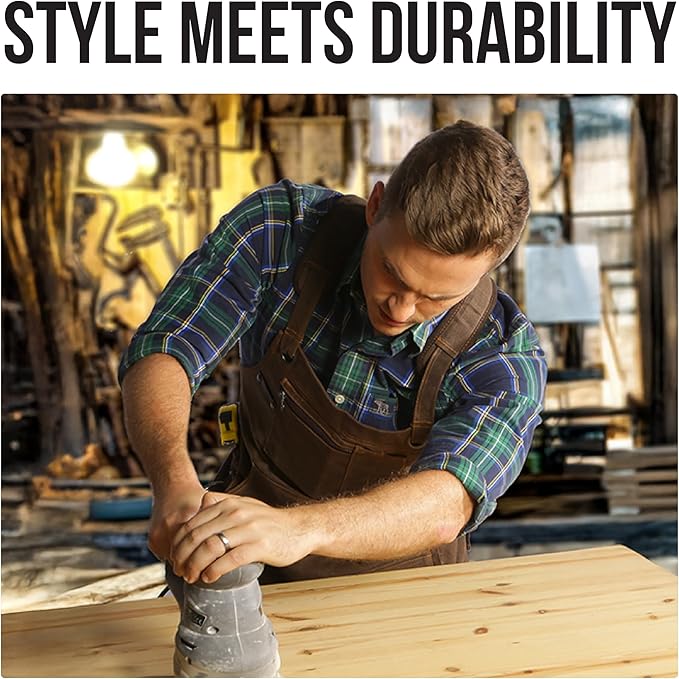 ecoZen 16oz Waxed Canvas Work Apron with Tape Holder - 27 x 34 inches Shop Apron with Elastic Back Strap and Front Pockets, Fully Adjustable, Tough Protection for Men - Brown