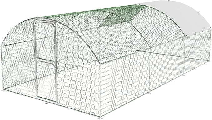 Large Metal Chicken Coop, Walk-in Poultry Cage, Chicken Run Pen House with Waterproof & Anti-Ultraviolet Cover Chicken Coop Run with Double Lockable Doors for Outdoor and Backyard 9.8 x 19.7X 6.6ft
