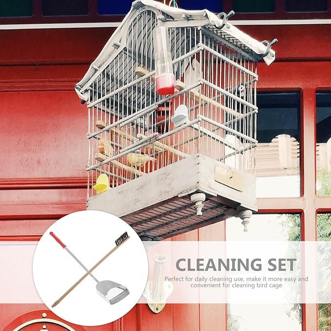 POPETPOP 2pcs Bird Cage Cleaning Tools Set Includes Brush and Shovel for Parrot and Bird Cages Handle Design for Easy Cleaning for Daily Maintenance