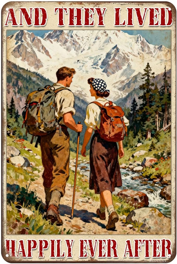 Vintage Tin Sign ‘And They Lived, Happily Ever After’ Couple Rustic Metal Wall Art Decor For Home Kitchen Bedroom Living Room 8x12 Inch