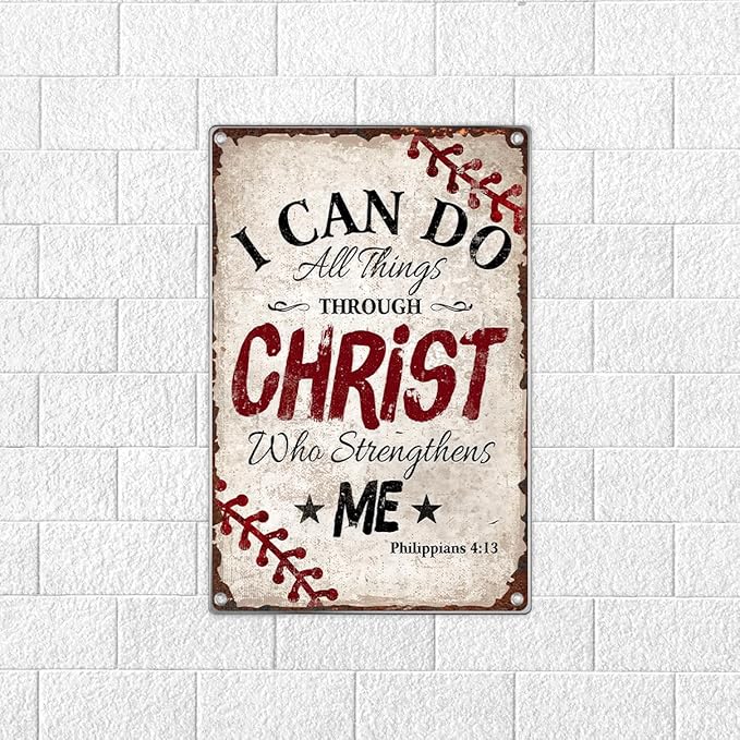 Bible Verse Wall Decor Philippians 413 Baseball Christian Metal Sign Religious Home Faith Inspirational Art Boys Room Bedroom Sports 8 x 12 Inch Kitchen Indoor Outdoor