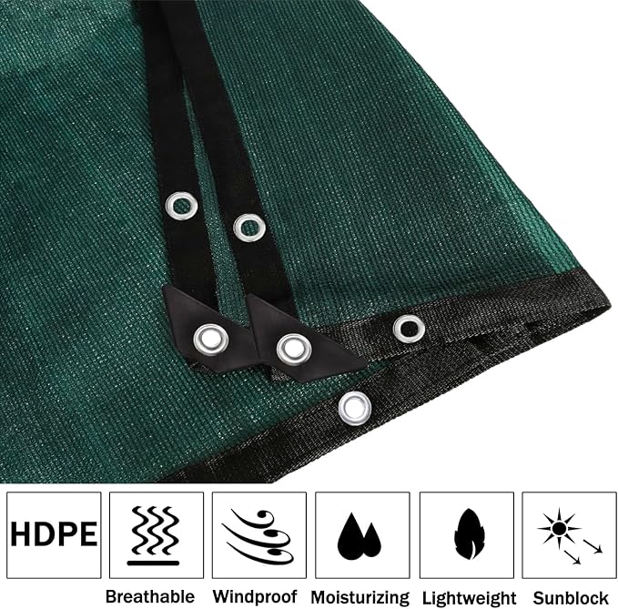 90% Heavy Duty Shade Mesh Tarp Shade Cloth Taped Edge with Grommets - for Outdoor Plant Cover,Patio,Tomatoes Barn Kennel,Greenhouse (Green, 6 ft X 50 ft)