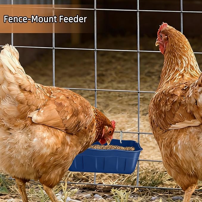 Hanging Chicken Feeders,Duck Feeder Waterer,Small Feed Trough 1.3 Quart 6 Pack,Hanging Fence Feed Trough for Poultry,Blue