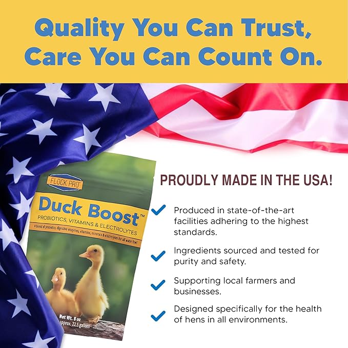 Flock Pro's Duck Boost Essential Waterfowl Supplement with Probiotics, Brewers Yeast Powder & Organic Oregano - 8 oz (22.5 Gal)