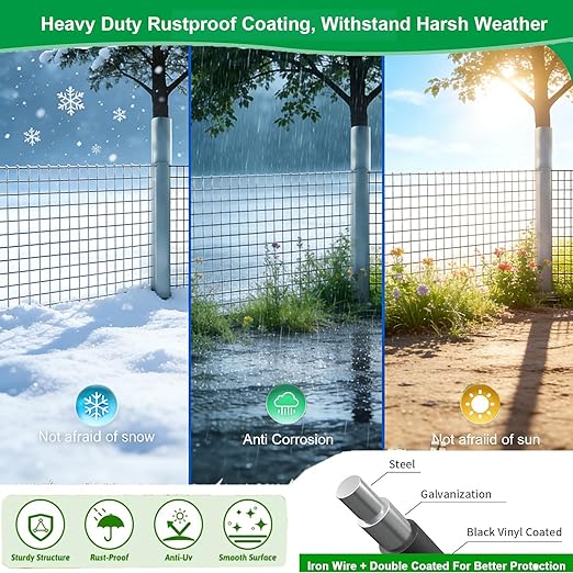 Welded Wire Fence 48inch x 50ft, 2inch x 3inch Black Chicken Wire Fencing, 16Gauge PVC Coated Garden Wire Fence Rolls, Anti-Rust Metal Fencing for Yard Plant Protection Poultry Netting