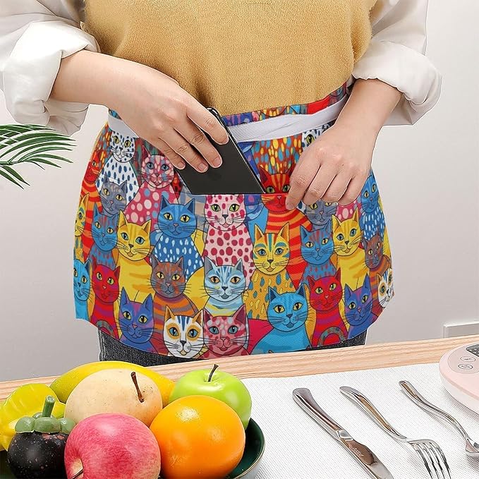 Half Apron with 3 Pockets Chef Cooking Kitchen Restaurant Aprons for Women Men