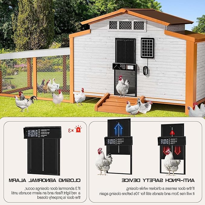 Waterproof Aluminum Alloy Solar Chicken House Door|Automatic Chicken Coop Door with Remote Control|Light Sensor|Solar Powered