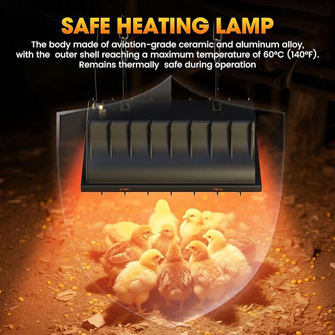 Heat Lamp for Chickens, Halogen Chicken Heat Lamp for Young Poultry, Safe Infrared Chicken Coop & Brooder Heater, Infinite Temperature Control, 50-250W, Even Heating, Adjustable Height, Gray