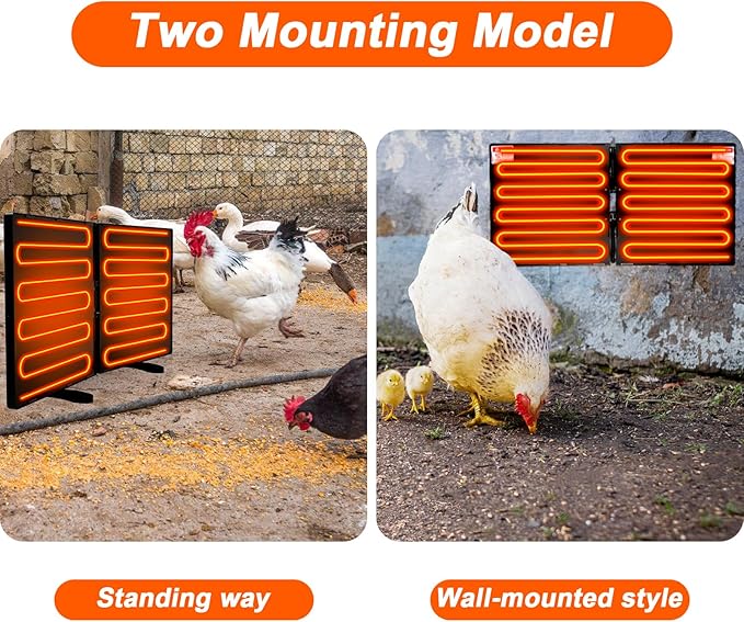 Chicken Coop Heater 240 Watts, Large Size Foldable Energy Efficient Heater for Chicken Coop, Two Mounting Model Radiant Heat Coop Heater for Chicken Kitten Puppy Pets Animals in Winter Black