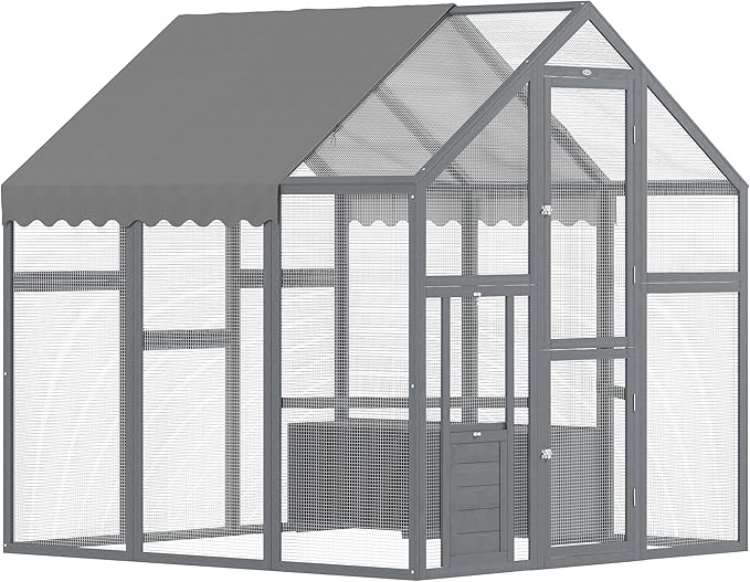 PawHut Large Chicken Run, Wooden Chicken Coop with Waterproof & Anti-UV Cover, Split Door, 2 Nesting Boxes, 2 Roosting Bars, Walk-in Poultry Pen for 6-8 Hens, for Backyard, Farm, 5.5' x 6' x 6'