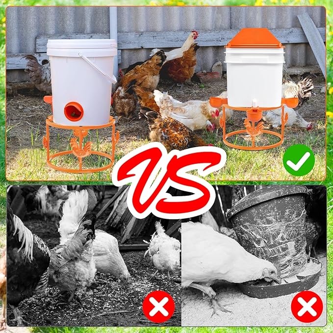 Metal Stand for Chicken Feeder Waterer, Iron Stand Holder, Rectangular Supports Rack for Buckets Barrels Equipped Installed with Feeder Waterer Port, for Coop Poultry Indoor Outdoor (Orange 2pc)