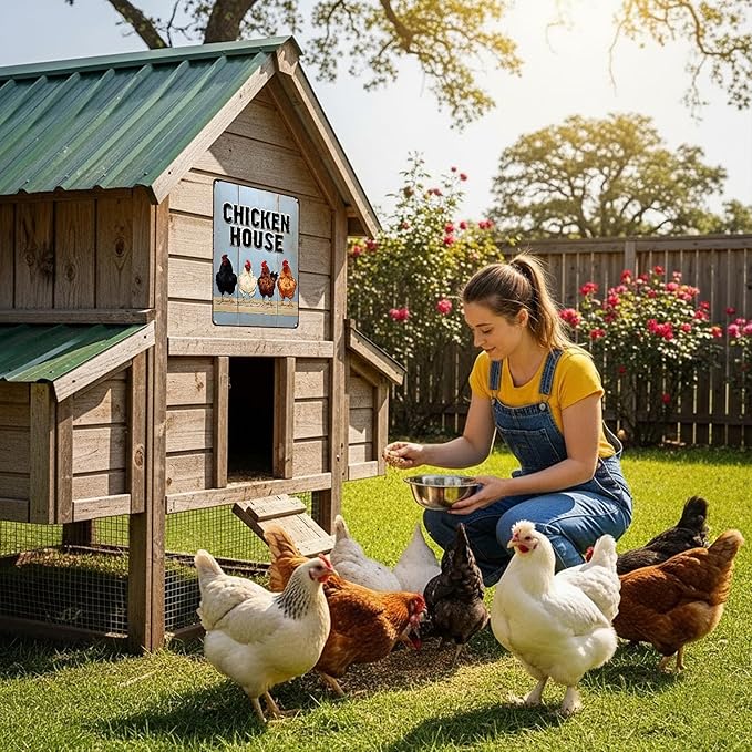 Funnysign Vintage Chicken Sign Chicken House Tin Sign for Chicken Coop Farm Kitchen Garden Yard Decor 8x12 inch (3909)