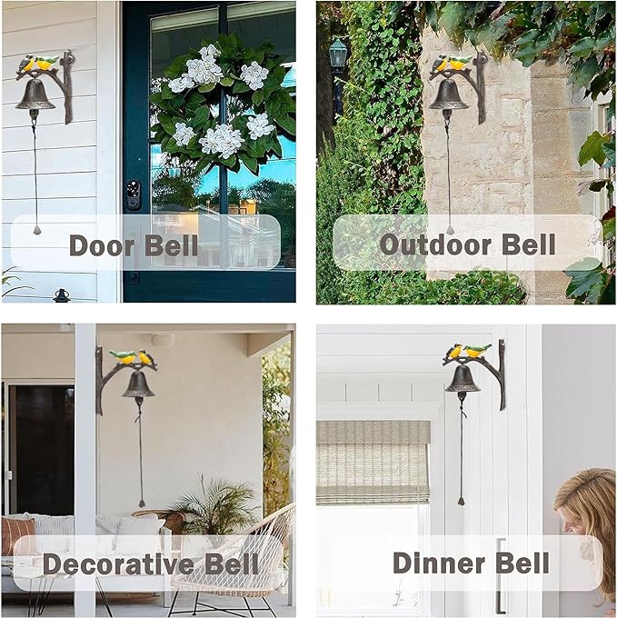 Sungmor Cast Iron Dinner Bell, Outside Farmhouse Door Bell, Wall Hanging Bell, Antique Lovely Color Birds Decorative Manually Shaking Doorbell, Indoor Outdoor Wall Mounted Ornamental Dinner Bell