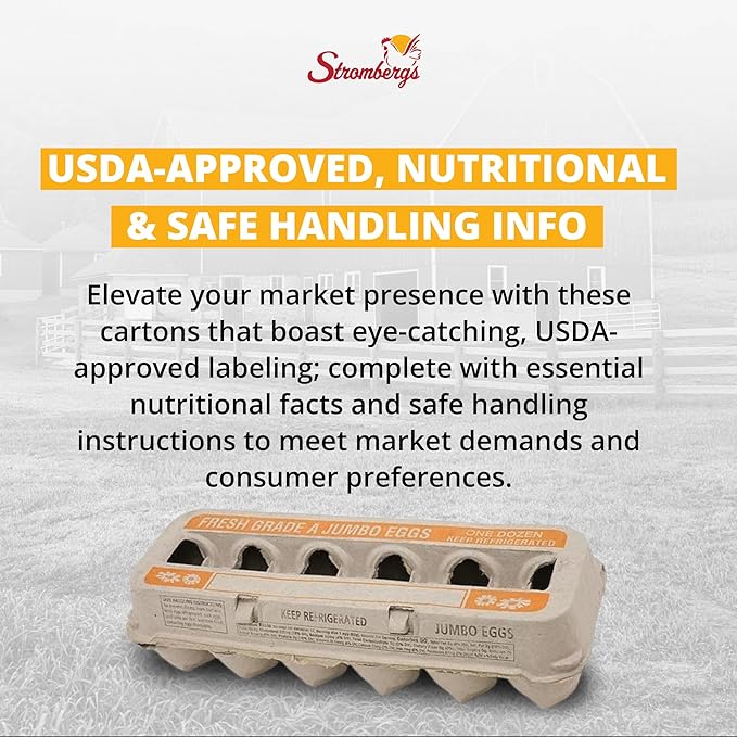 Stromberg's Fresh Grade A Jumbo Printed Egg Cartons, Biodegradable and Eco-Friendly, Made From Recycled Materials, With Educational Prints for Safe Handling Instructions and Nutrition Facts, 200 Pack