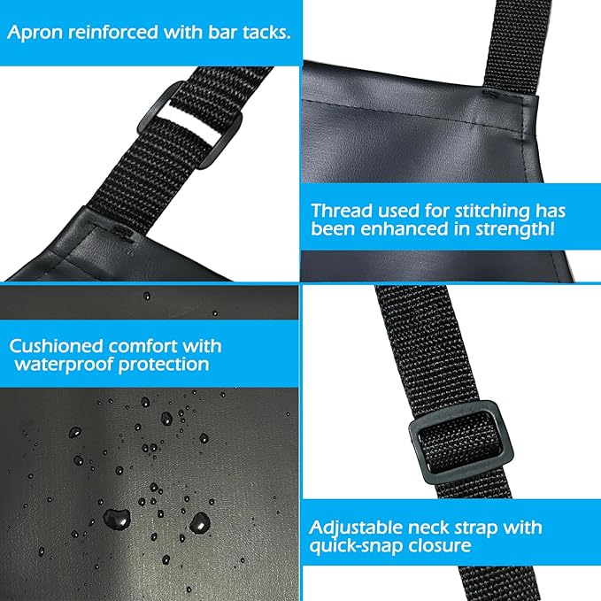 Waterproof Rubber Vinyl Apron 40 Inch Heavy Duty Adjustable Bib for Men Women Kitchen Cooking Lab Dishwashing Black