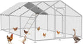 Large Metal Chicken Coop with Roosting Perch, Waterproof and UV-Resistant Cover, Outdoor Walk-in Cage Hen House for Yard Farm Rabbit Duck Chicken Run with Spire Roof (10'W x 19.7'L x 6.4'H)
