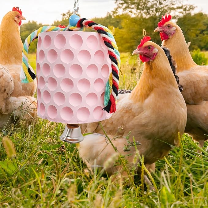 Oooct Large Chicken Chewing Toy, Chick Beak Grinding Calcium Stone with Bells, Chicken Coop Accessories, Cage Toys for Cockatiel Parakeet Parrot Budgies Rat Hamster Rabbit Bunny African Grey