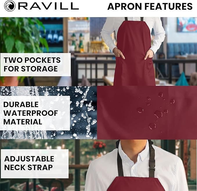 Waterproof Apron For Men and Women - 2 Pockets - 35" Long Multi Purpose Work Aprons for Dishwashing, Dog Grooming