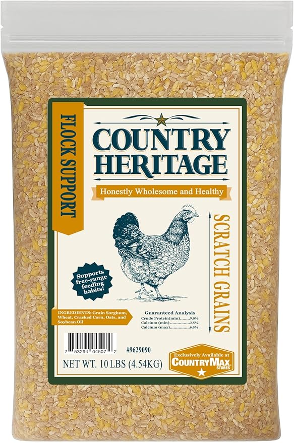 Country Heritage Scratch Grains – 10 lb Bag – Natural Poultry Supplement for Chickens, Ducks, and Game Birds – Promotes Free-Range Foraging and Healthy Activity Like Sratching and Pecking