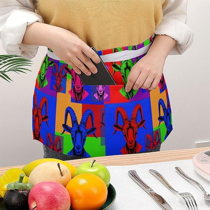 Server Apron with 3 Pockets Waist Waiter Waitress Half Apron Short Aprons